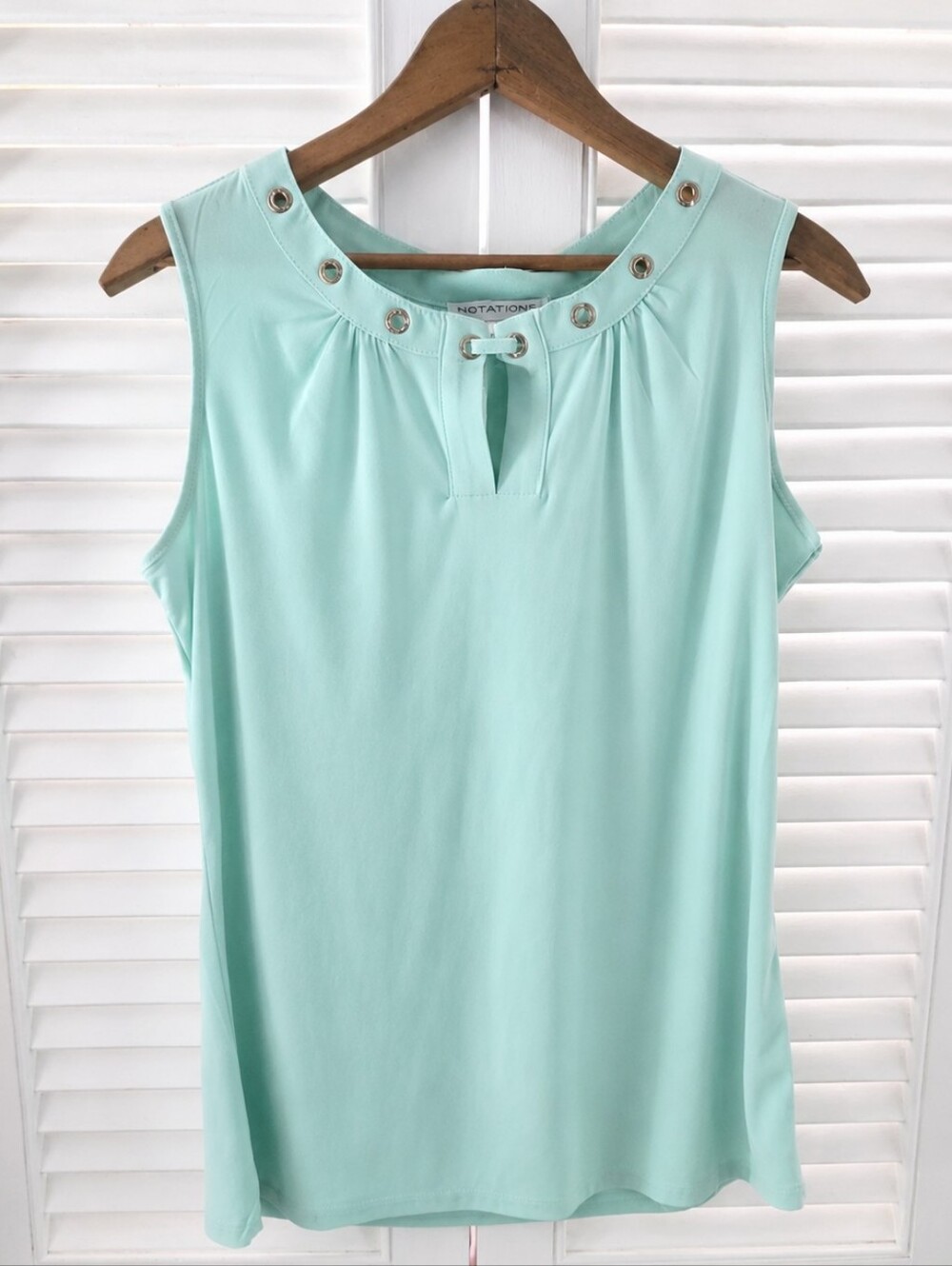Notations Petite Mint Green Grommet Keyhole Tank Soft Stretch Y2K Coastal PM - Picture 2 of 8